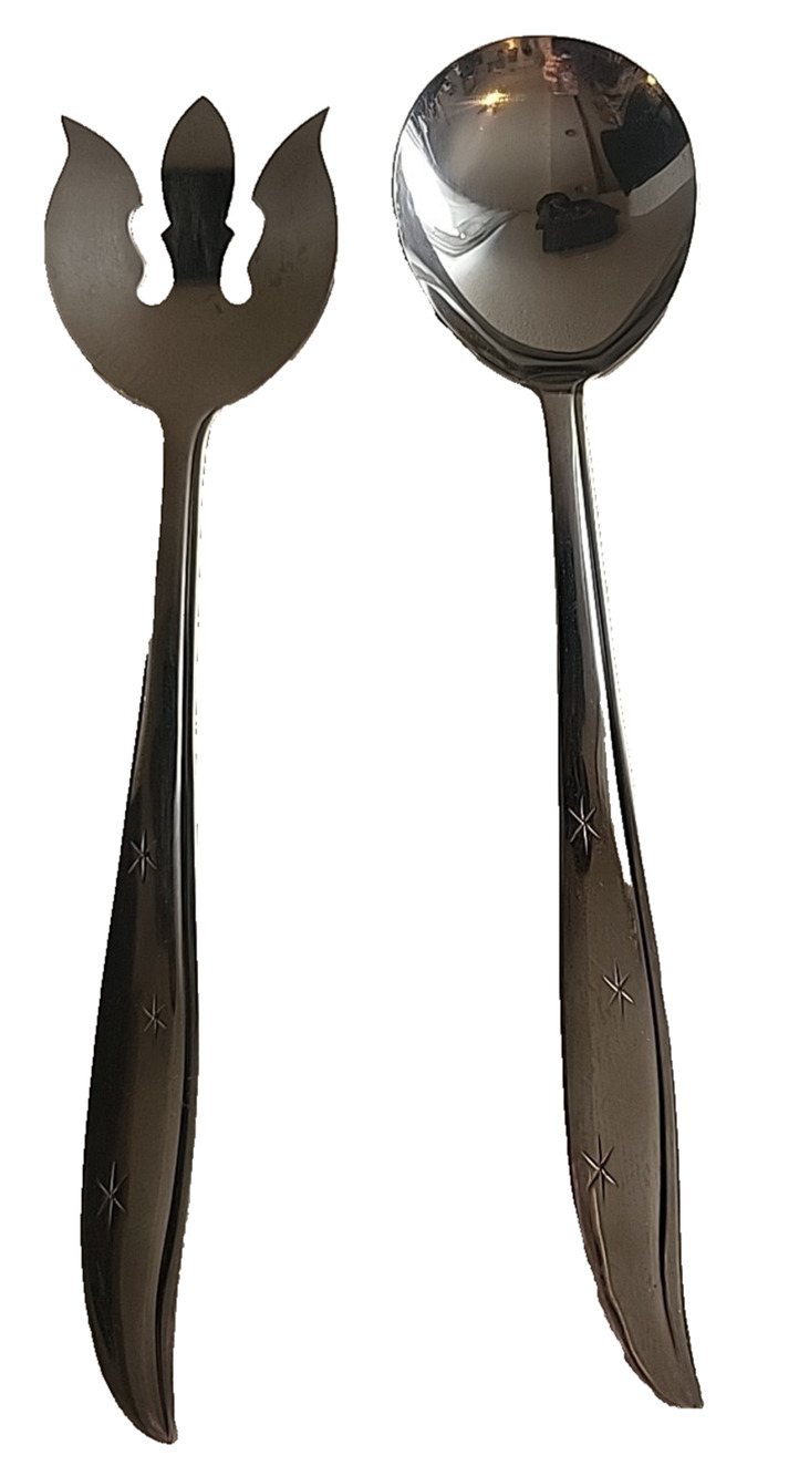 2 PCE VTG NASCO Stainless Starette MCM Banquet Serving Utensils Fork Spoon 11.5"